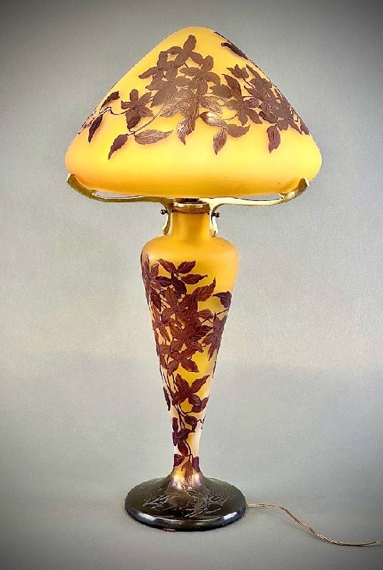 vreemd Specialiteit stroom Emile Gallé Lampe Champignon “Aux Clématites”” – Antiquités Art Nouveau