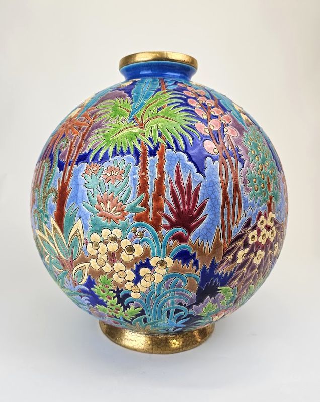 Longwy Vase Boule Coloniale Antiquités Art Nouveau