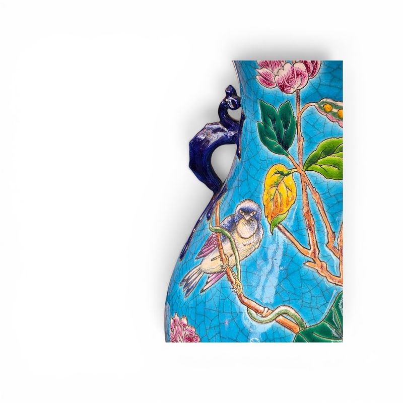 Longwy Paire de Vases Montés sur Bronze "Oiseaux Branchés" – Image 6