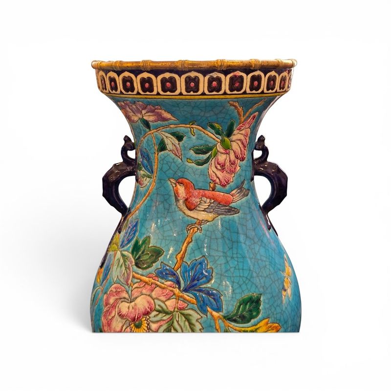 Longwy Paire de Vases Montés sur Bronze "Oiseaux Branchés" – Image 8