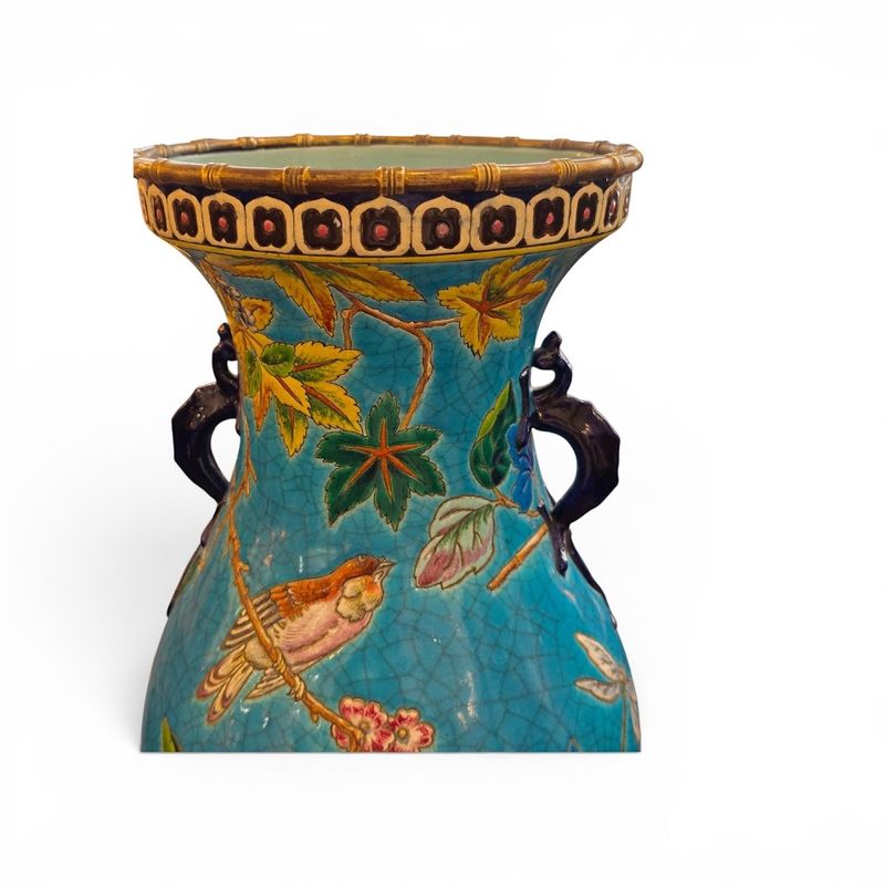 Longwy Paire de Vases Montés sur Bronze "Oiseaux Branchés" – Image 9