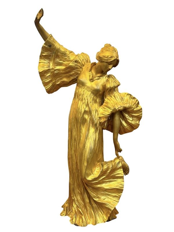 Agathon Léonard Bronze Art Nouveau “Danseuse Au Cothurne”