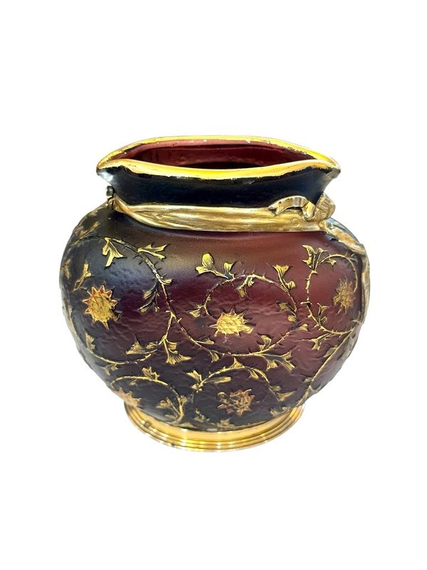 Daum Nancy Vase Emaillé à Monture Argent "Chardons"
