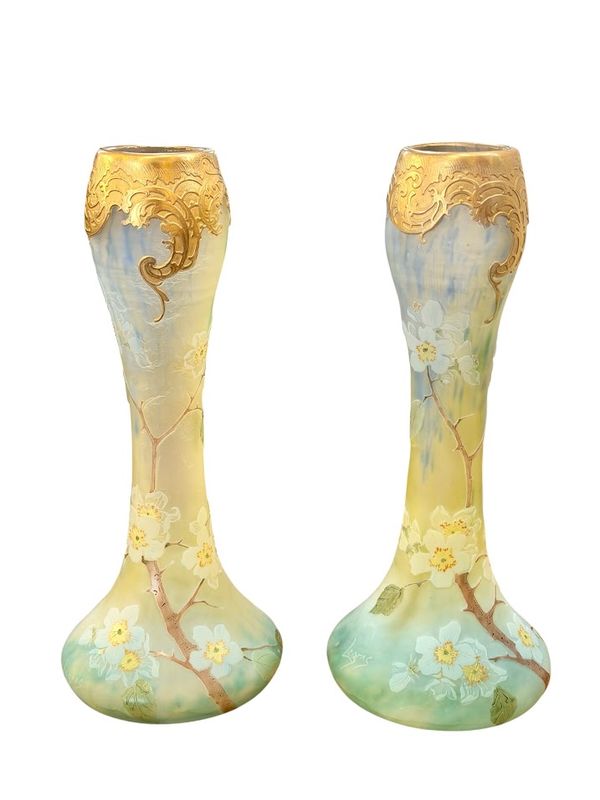 Legras Paire de Vase "Fleurs de Pommier"